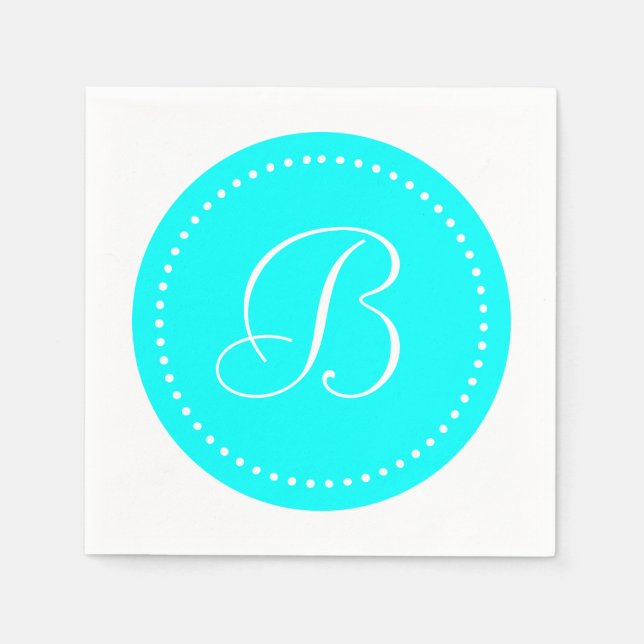 Aqua Blå/Vit Prick Monogram Pappersservett (Framsidan)