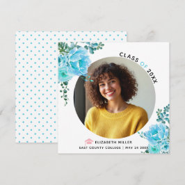 Aqua blåa blommor klass för 2025-graderingsfoto meddelande