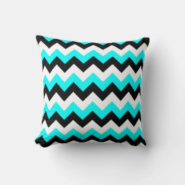 Aqua Black and White Zigzag Kudde