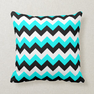 Aqua Black and White Zigzag Kudde
