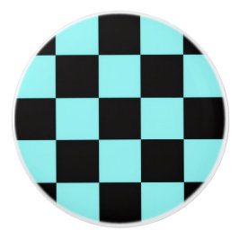 Aqua & Black Checkerboard Ceramic Pull Knopp