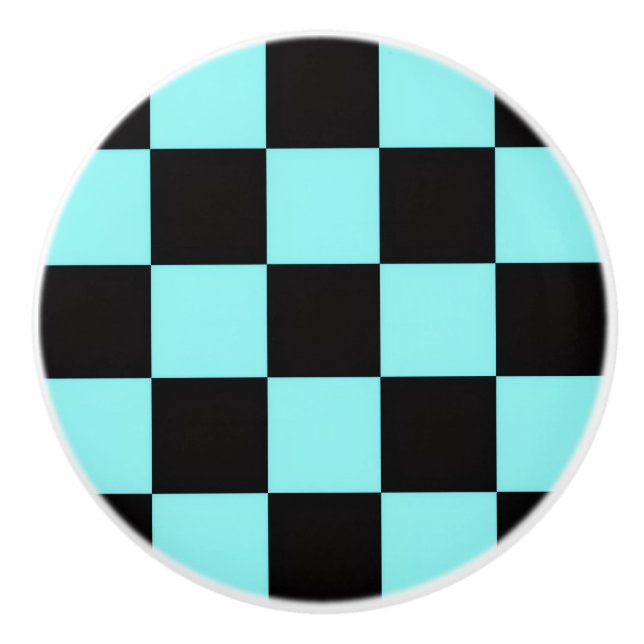 Aqua & Black Checkerboard Ceramic Pull Knopp (Framsidan)