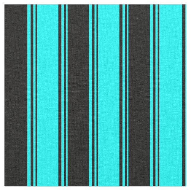 Aqua & Black Färgad Lined Mönster Tyg (Närbild)