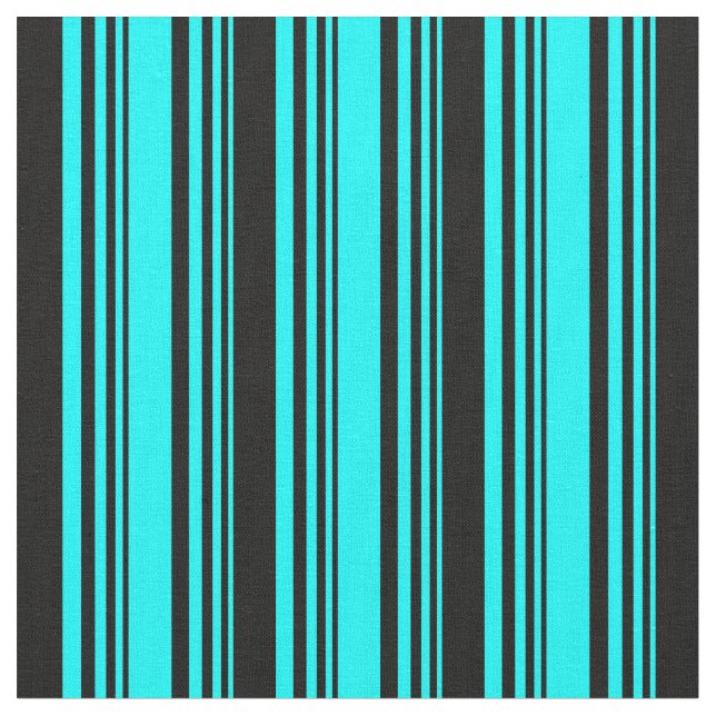 Aqua & Black Färgad Linjer/Rand Mönster Tyg (Närbild)