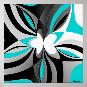 Aqua Black Grått Abstrakt Poster