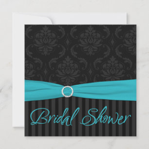 Aqua Black Grått Damask Rand Möhippa Inbjudan