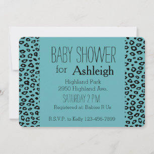 Aqua Black Leopard Skriv ut babydusch Inbjudningar