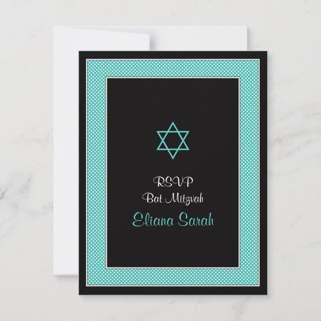 Aqua Black Mini Polka dots Bat mitzvah OSA kort (Framsida)