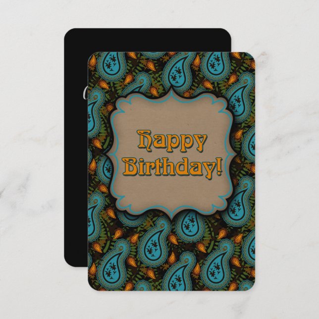 Aqua Black Paisley Birthday Elegance (Fram/baksida)