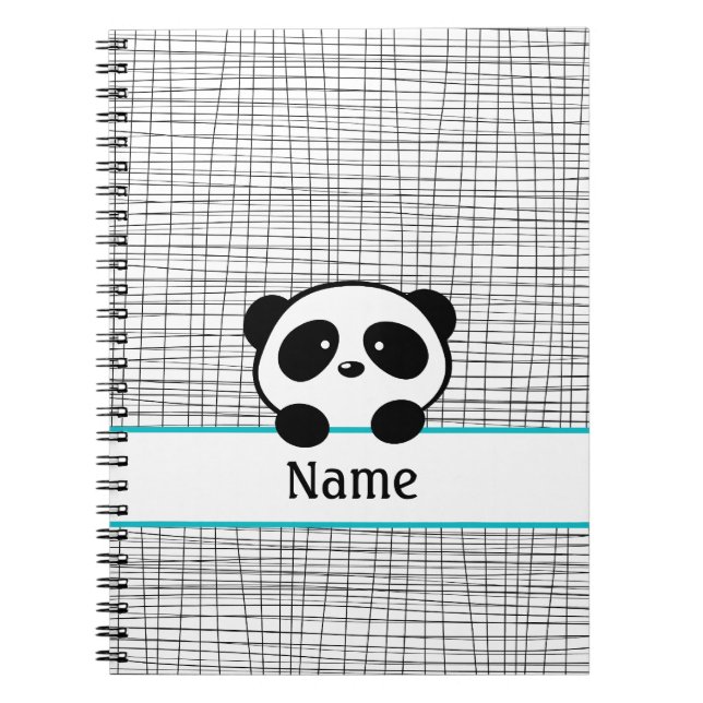 Aqua Black Personlig Panda bärbar dator Anteckningsbok Med Spiral (Framsidan)