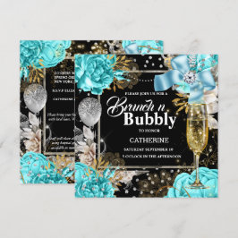 Aqua Black ro shabby chic bubblande glitter Inbjudningar