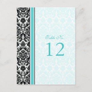 Aqua, Black, White Damask-Bordsnummer Vykort