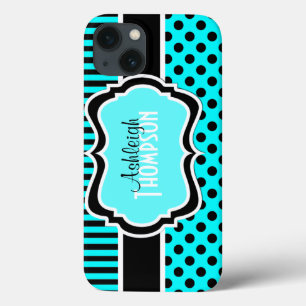 Aqua Black White Stripe Polka dots iPad Air Case