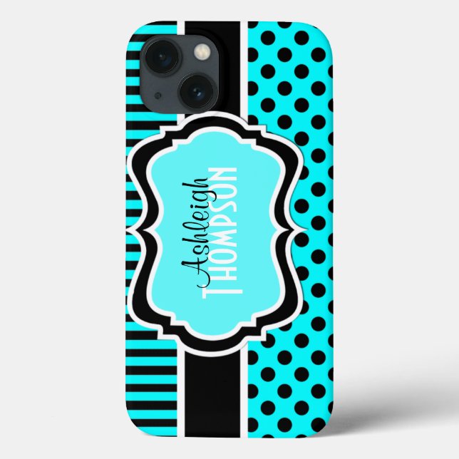 Aqua Black White Stripe Polka dots iPad Air Case (Baksida)