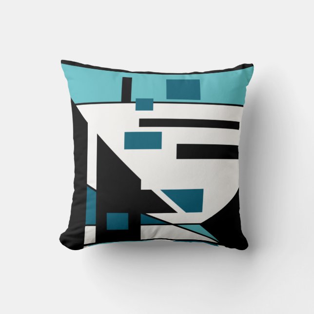 Aqua Black White Turcos Geometric Abstrakt Art Kudde (Framsida)