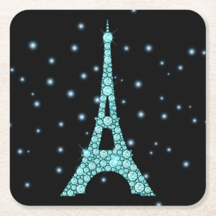 Aqua Bling Eiffel Torn Underlägg Papper Kvadrat