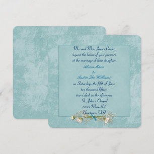 Aqua Blommigt Embossed Wedding bjudande Inbjudningar