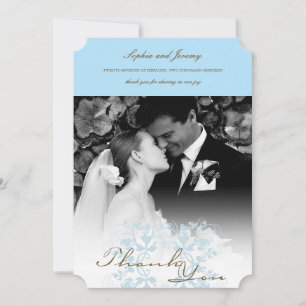 Aqua Blommigt Flourish Bröllop Tack Photo Card Kort
