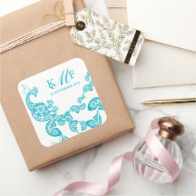 Aqua Blommigt Paisley White Peacock Wedding Favor