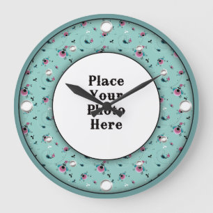 Aqua Blommigt Ram din fotomägelsklocka Stor Klocka