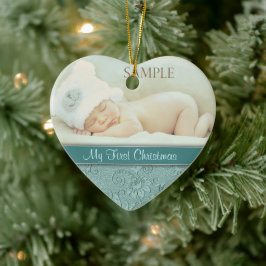 Aqua Blommigt Swirl Baby Första jul Julgransprydnad Keramik