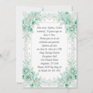 Aqua blommor och diamanter 75-årsjubileum inbjudningar