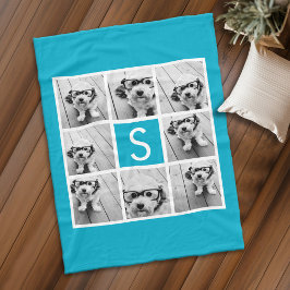 Aqua Blue 8 Foto Collage Anpassad Monogram Fleecefilt