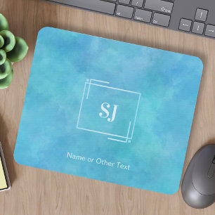 Aqua Blue Abstrakt Watercolor Monogram Mousepad Musmatta