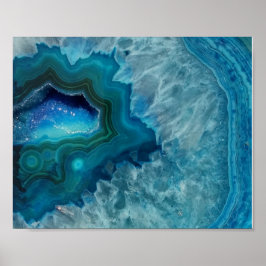 Aqua Blue Agate Crystal Geode Nattljus Poster