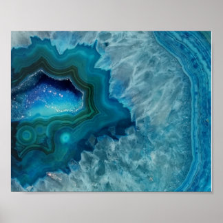 Aqua Blue Agate Crystal Geode Nattljus Poster