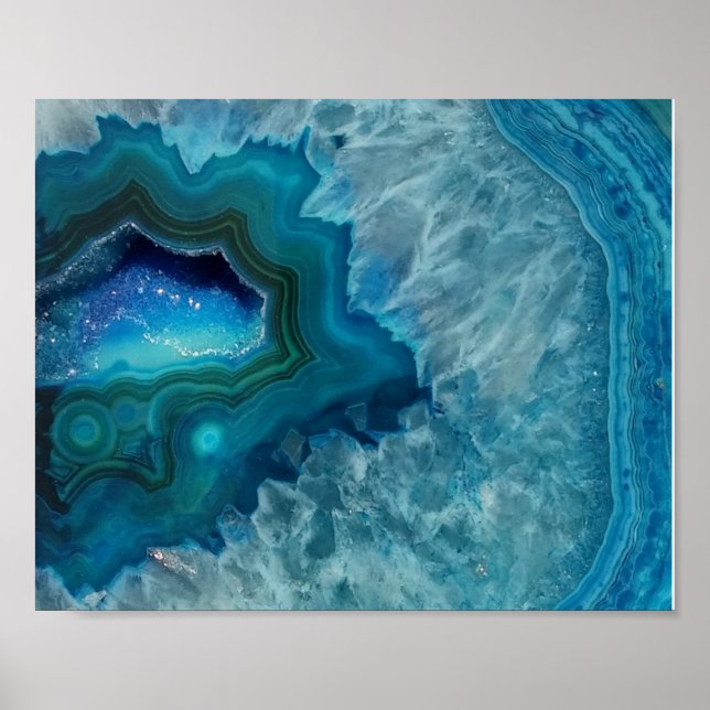 Aqua Blue Agate Crystal Geode Nattljus Poster (Framsidan)
