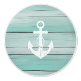 Aqua Blue Anchor Faux Wood Nautical Drawer knob Knopp