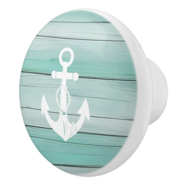 Aqua Blue Anchor Faux Wood Nautical Drawer knob Knopp (Höger)
