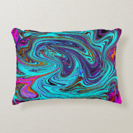 Aqua Blue and Black Groovy Abstract Retro Art Prydnadskudde