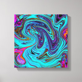 Aqua Blue and Black Groovy Abstrakt Retro Art Canvastryck