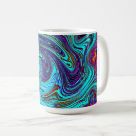 Aqua Blue and Black Groovy Abstrakt Retro Art Kaffemugg