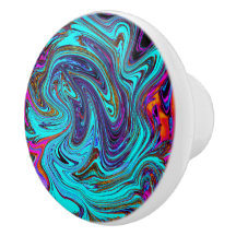 Aqua Blue and Black Groovy Abstrakt Retro Art