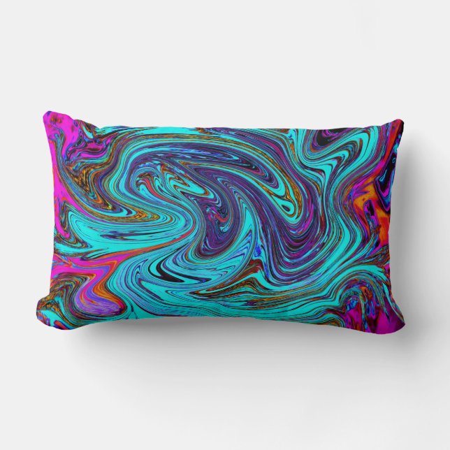 Aqua Blue and Black Groovy Abstrakt Retro Art Lumbarkudde (Framsida)