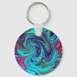 Aqua Blue and Black Groovy Abstrakt Retro Art Nyckelring