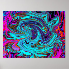 Aqua Blue and Black Groovy Abstrakt Retro Art Poster