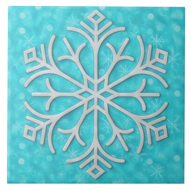 Aqua Blue and Gray Snow Snowflake Holiday Art Tile Kakelplatta (Framsidan)