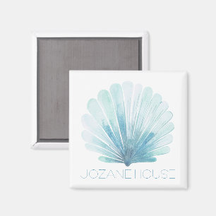 Aqua Blue and White Coastal Seashell Personlig Magnet
