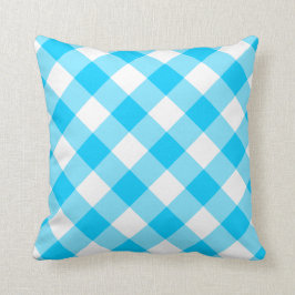 Aqua Blue and White Diagonal Gingham Mönster Kudde