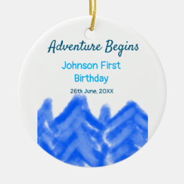 Aqua Blue Äventyr börjar 1:a födelsedag Julgransprydnad Keramik