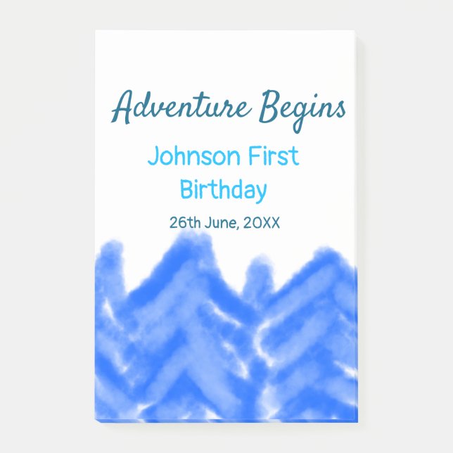 Aqua Blue Äventyr börjar 1:a födelsedag Post-it Block (Framsida)