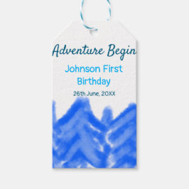 Aqua Blue Äventyr börjar 1:a födelsedag Presentetikett