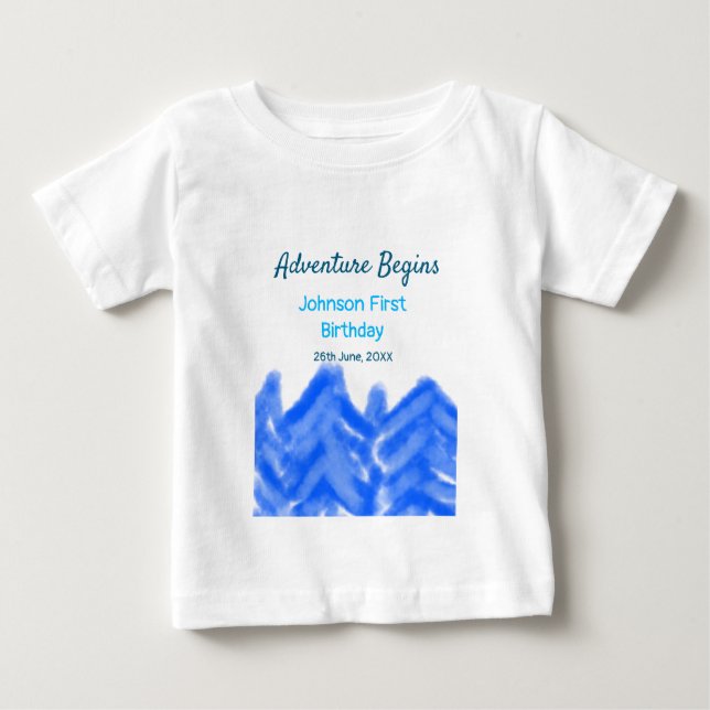 Aqua Blue Äventyr börjar 1:a födelsedag T Shirt (Framsida)