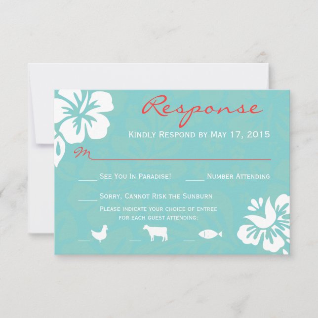 Aqua Blue Beach Flowers OSA Responcard Kort (Framsida)