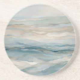 Aqua Blue Beige Teal Cream Abstrakt Wave Mönster Underlägg