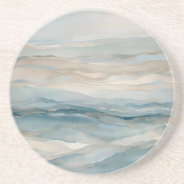 Aqua Blue Beige Teal Cream Abstrakt Wave Mönster Underlägg (Framsidan)